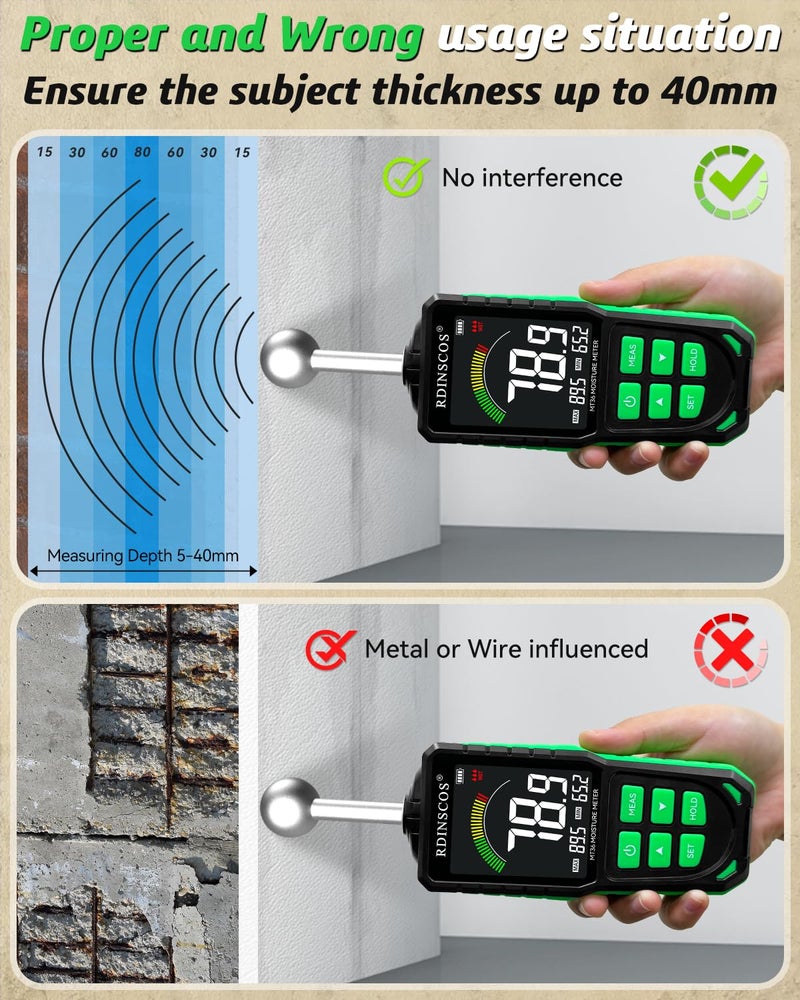 RDINSCOS Moisture Meter for Firewood  Wood Moisture Meters for Walls  Firewood Floor Humidity Detector Lumber Humidity Tester Paper Cerimic Ceiling Firewood Cardboard Humidity Building Material (Black-Ball) - Image 5